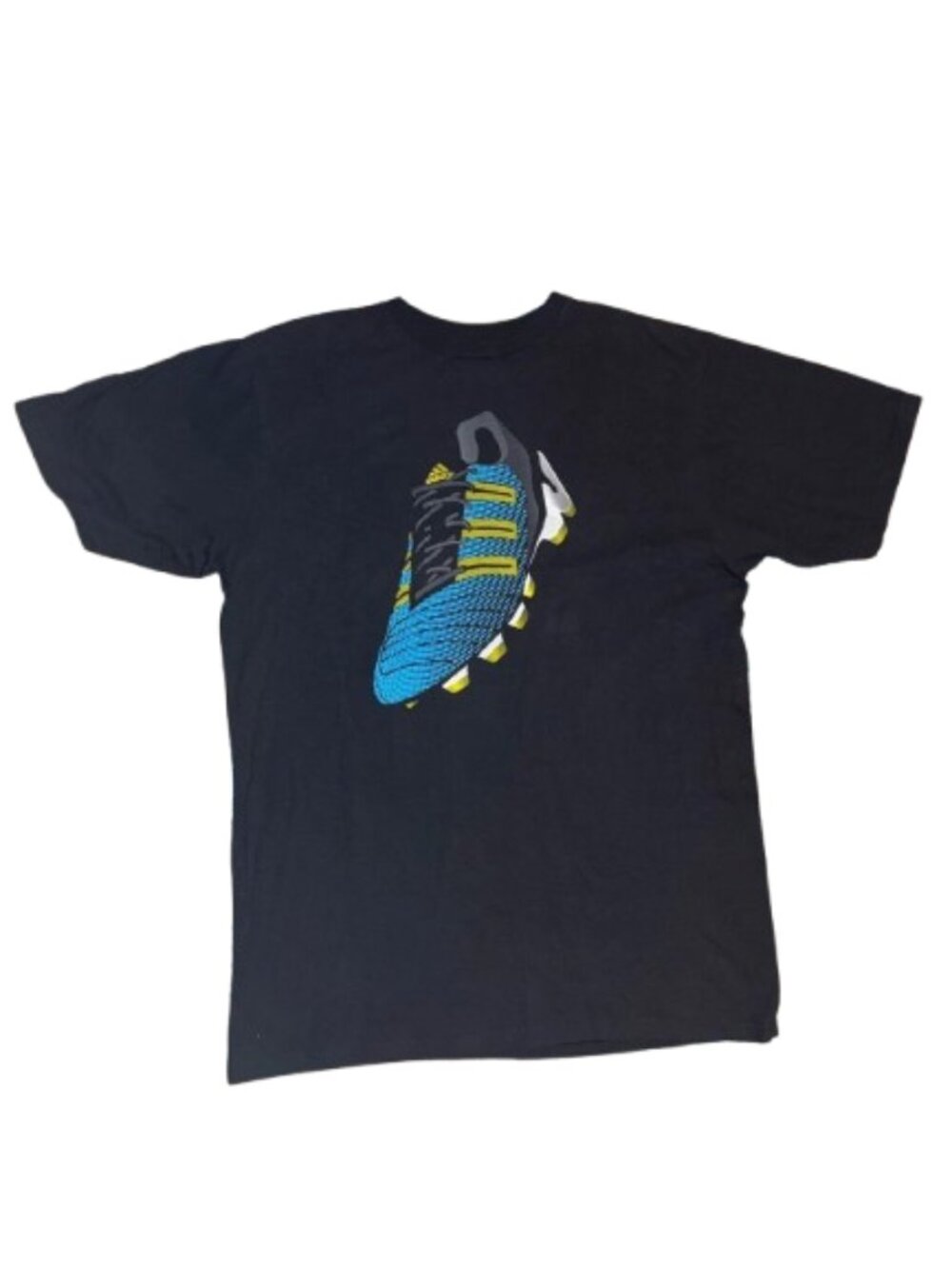 adidas nemeziz soccer tee Black T-Shirt with Blue & Yellow Cleat climalite